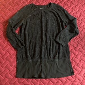 Black Speckled Knit Top With Sheer Faux Layer